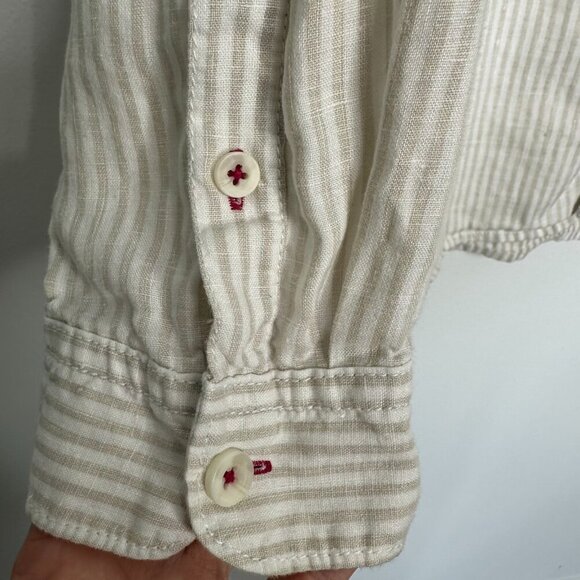 Tommy Bahama Relax Button up Shirt 2XL Striped 100% Linen White Tan - Picture 6 of 11